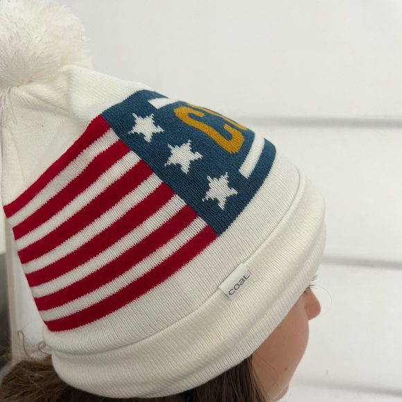 Coal white beanie Red and White stripes and Blue Stars “Coal” in gold Unisex main image 3